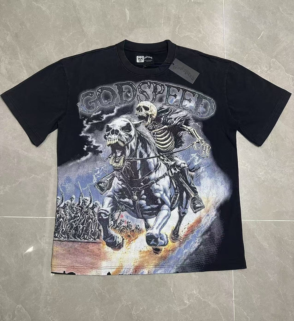 Godspeed Skeleton Horse Washed Black Graphic T-Shirt — front