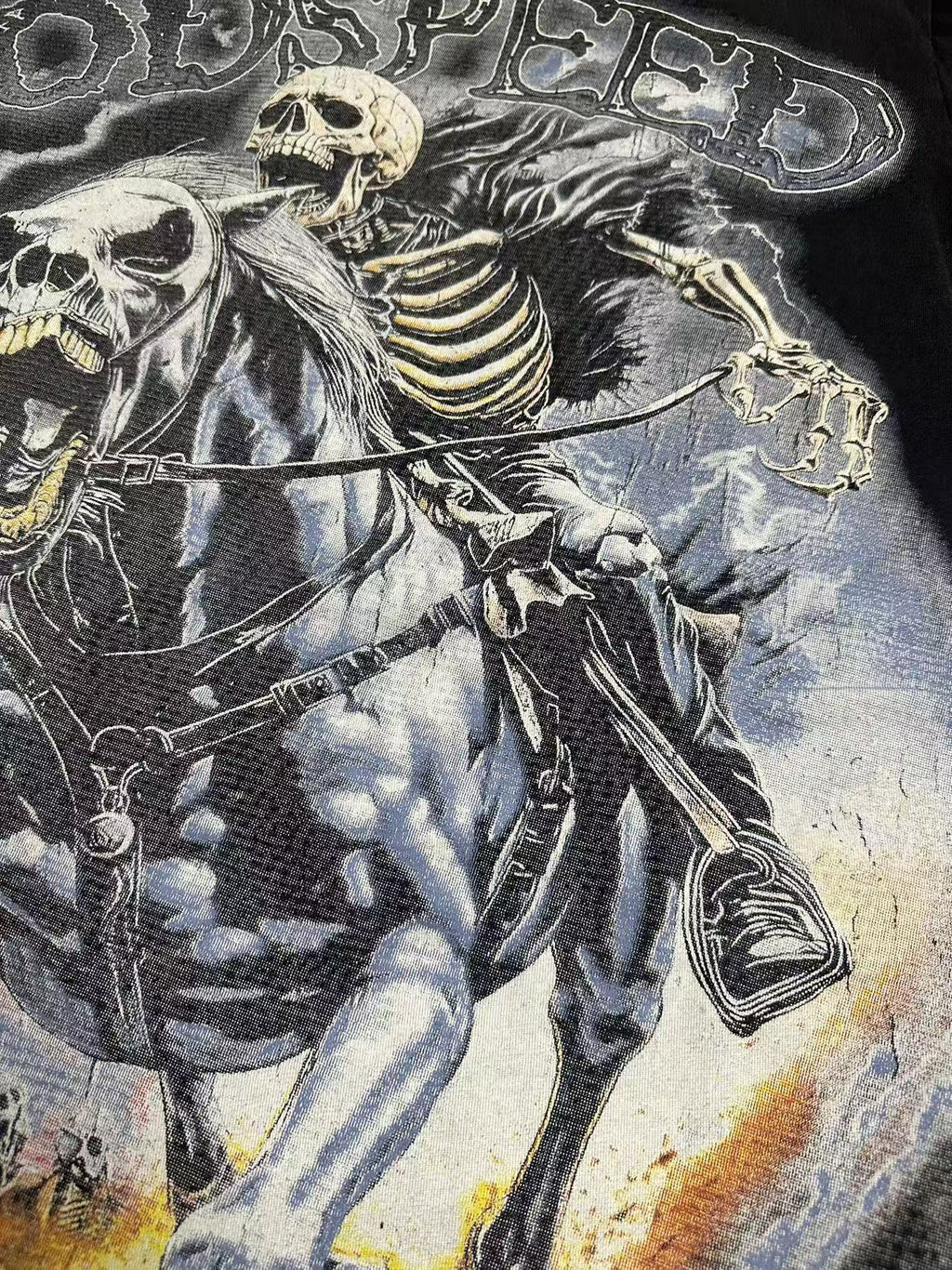 Godspeed Skeleton Horse Washed Black Graphic T-Shirt — fabric_closeup