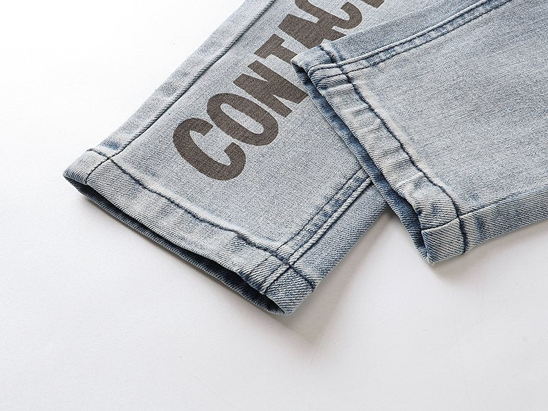 Ksubi Light Blue Graffiti Slim Tapered Jeans — detail