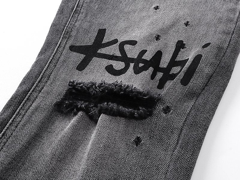 Ksubi Royalty Heroism Gray Wash Slim Jeans — detail