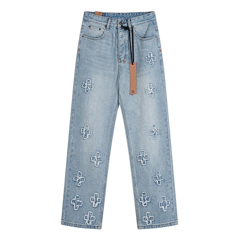 Ksubi Light Blue Embroidered Straight-Leg Jeans — hero