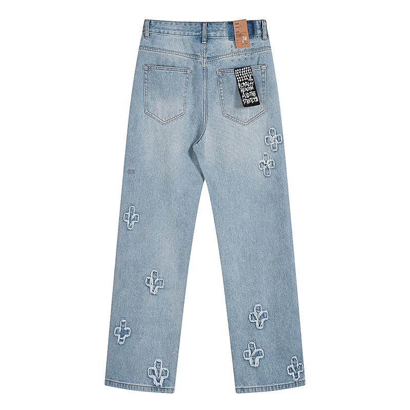 Ksubi Light Blue Embroidered Straight-Leg Jeans — back