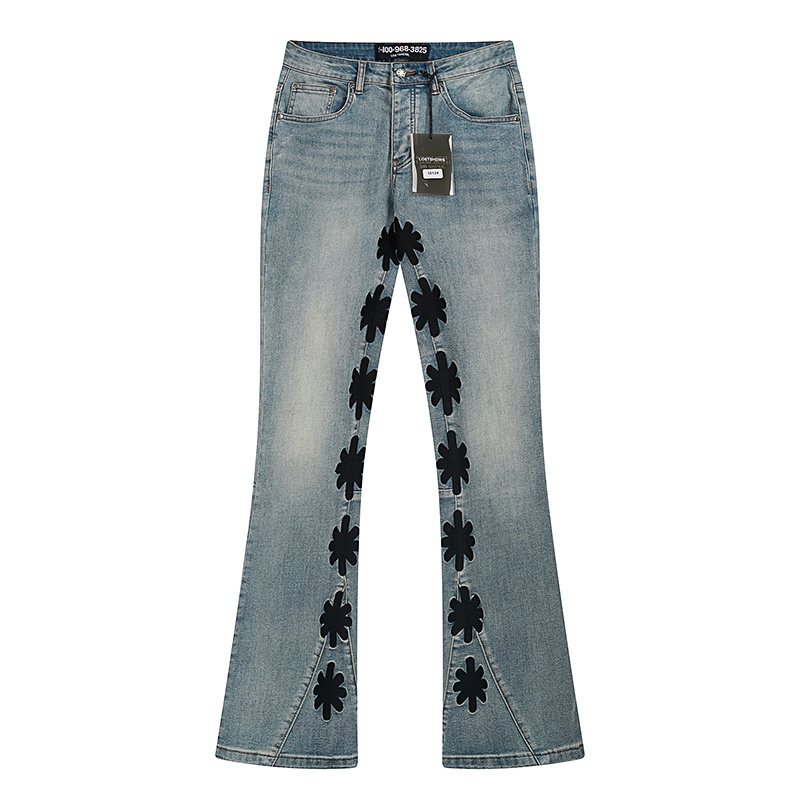 LOSTSHDWS Light Blue Flower Applique Flared Jeans — hero
