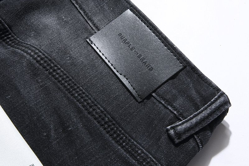 Purple Brand Black Paint Splatter Distressed Jeans — detail