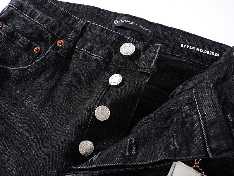 Purple Brand Black Distressed Tapered Jeans — detail