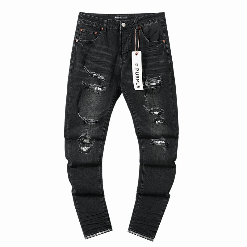 Purple Brand Black Distressed Tapered Jeans — hero
