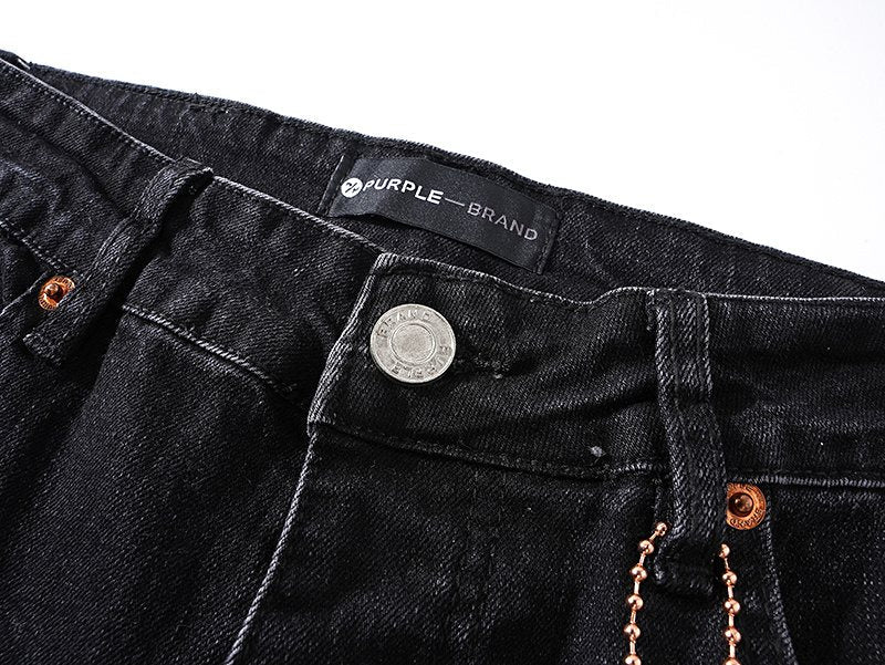 Purple Brand Black Distressed Tapered Jeans — detail