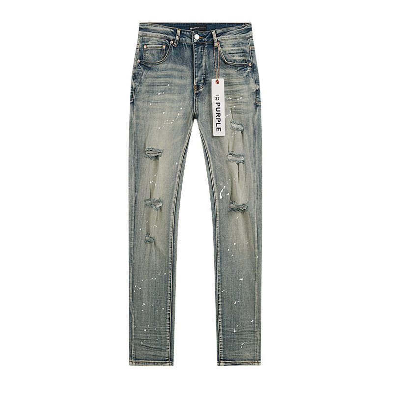 Purple Brand Light Blue Distressed Paint Splatter Jeans — front