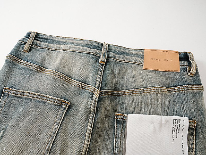 Purple Brand Light Blue Distressed Paint Splatter Jeans — detail