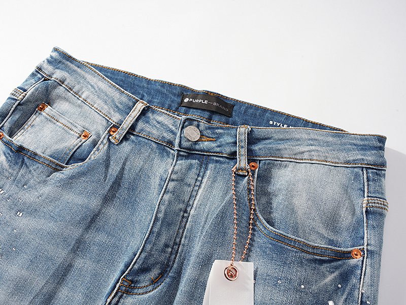 Purple Brand Light Blue Distressed Skinny Jeans — detail