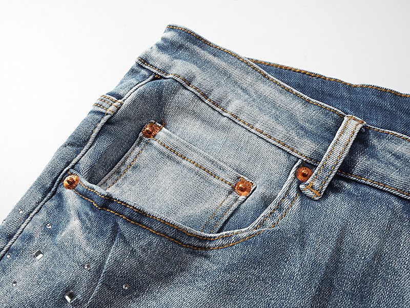 Purple Brand Light Blue Distressed Skinny Jeans — detail
