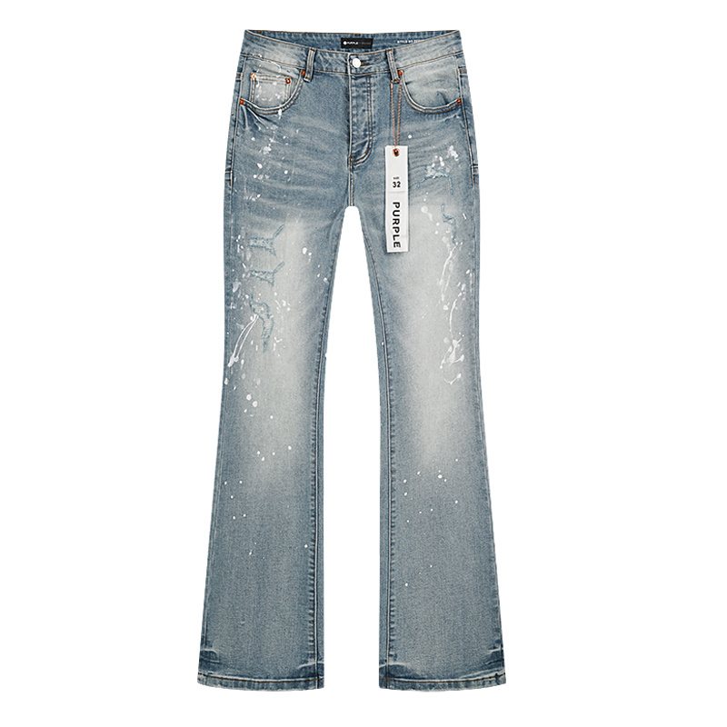 Purple Brand Light Blue Paint-Splatter Distressed Flared Jeans — front