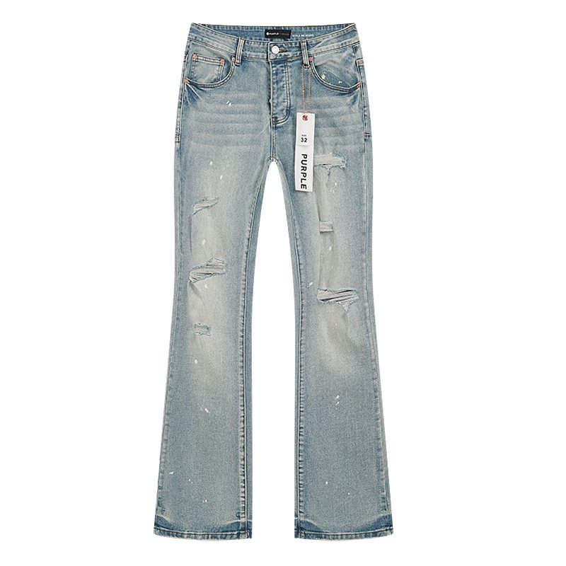 Purple Brand Light Blue Distressed Paint-Splatter Flared Jeans — hero