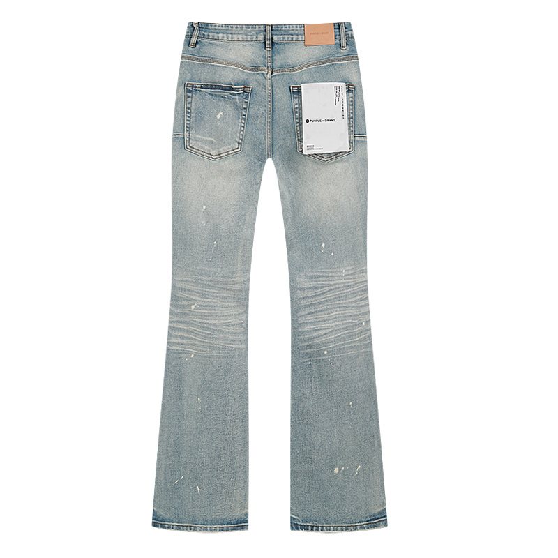 Purple Brand Light Blue Distressed Paint-Splatter Flared Jeans — back