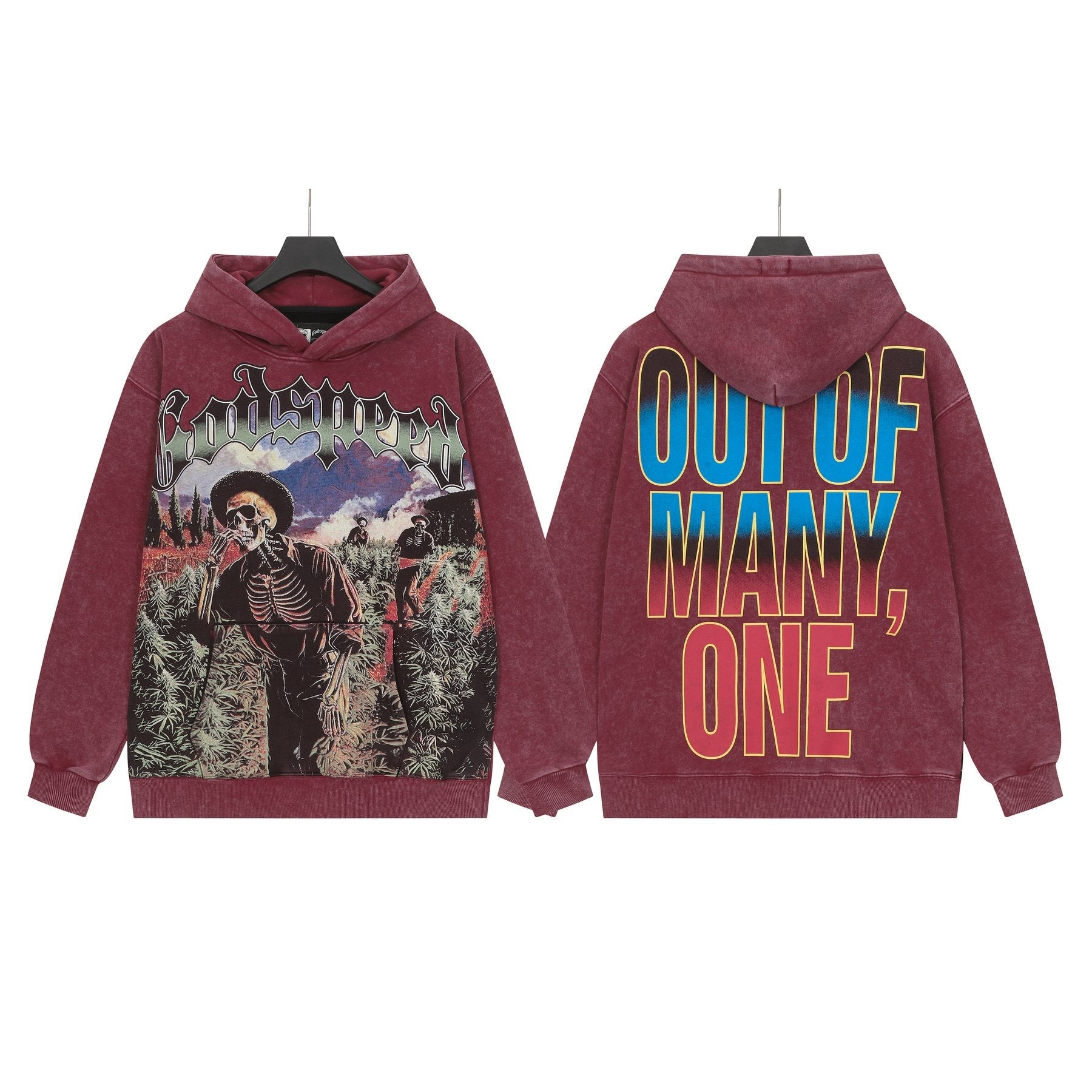 Godspeed Out of Many One Graphic Acid Wash Hoodie — front
