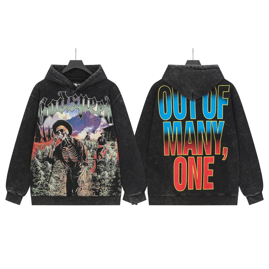 Godspeed Out of Many One Graphic Acid Wash Hoodie — front