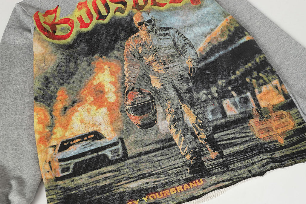 Godspeed Gray Racing Graphic Pullover Hoodie — detail