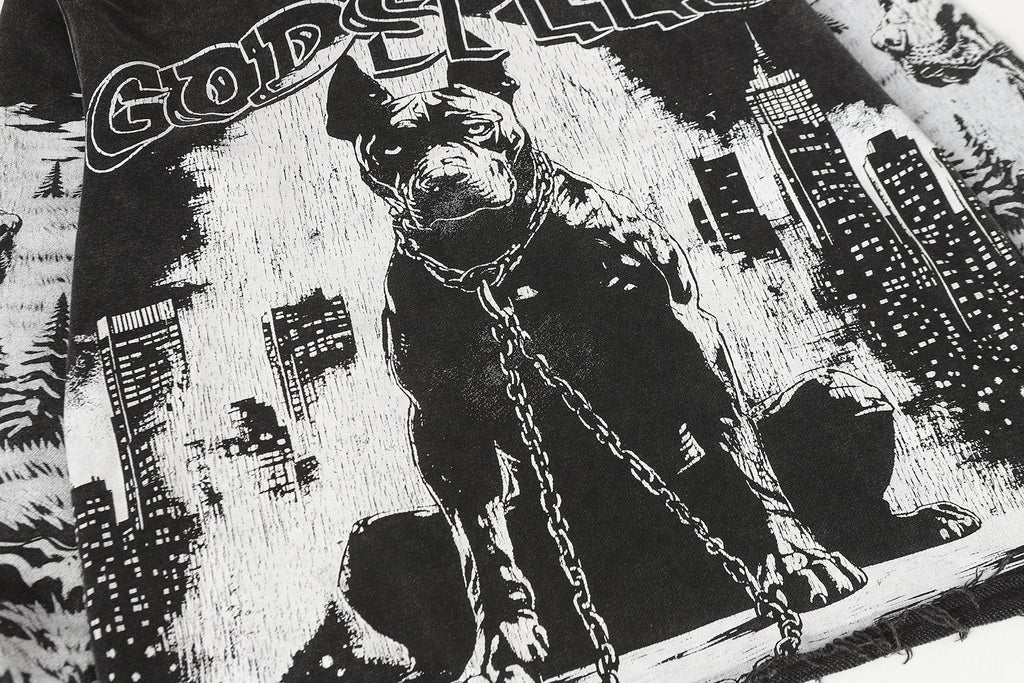 Godspeed Dog & City Graphic Raw-Hem Hoodie — detail