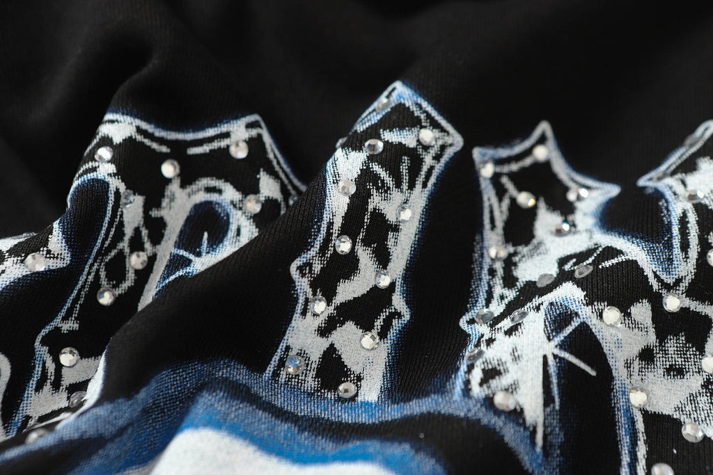 THAT'S A AWFUL LOT OF COUGH SYRUP Star Skull Graphic Hoodie — fabric_closeup