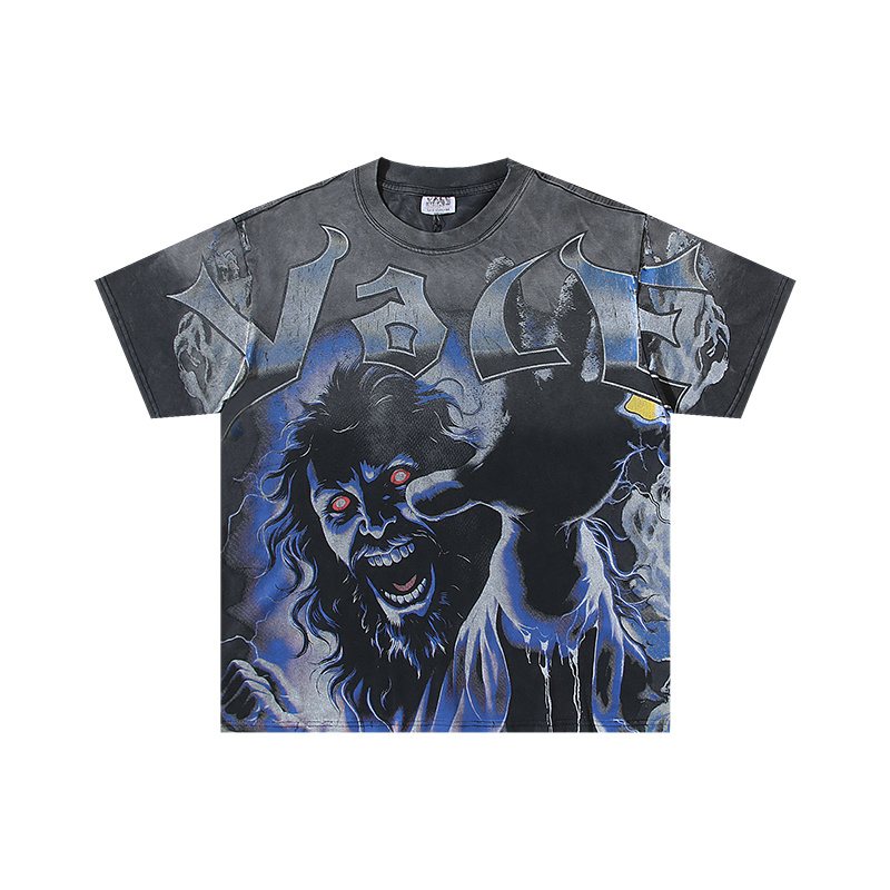 VALE USA Washed Horror Ghost Graphic T-Shirt — front