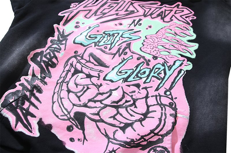 Hellstar Washed Black Graphic Pullover Hoodie — detail