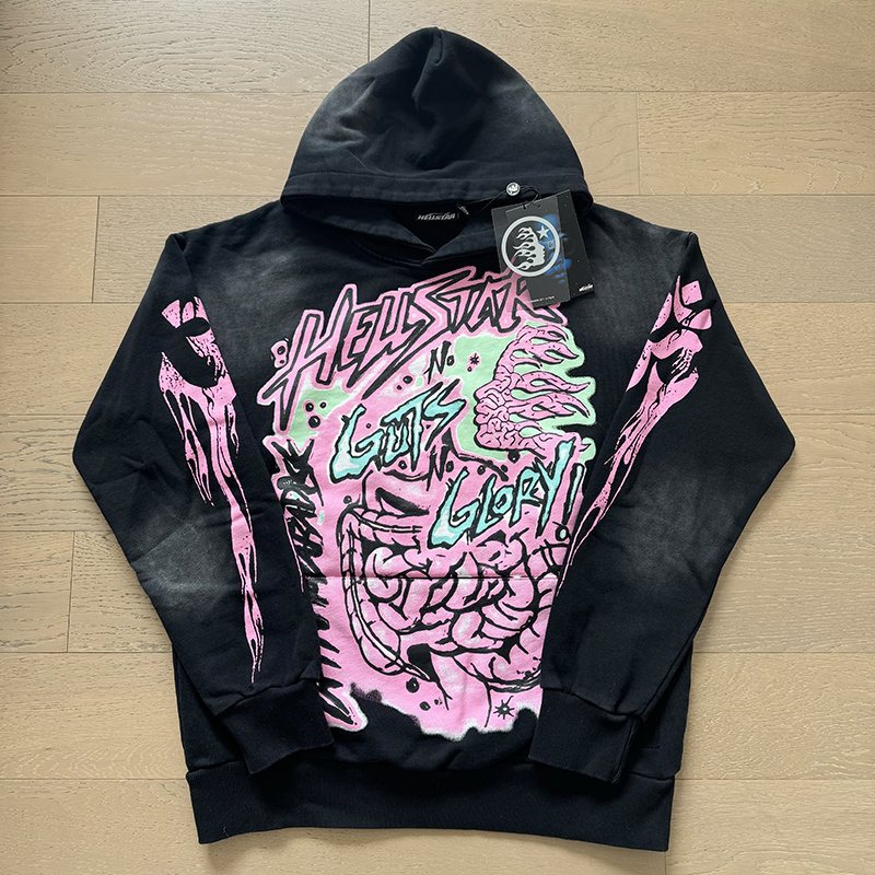 Hellstar Washed Black Graphic Pullover Hoodie — context