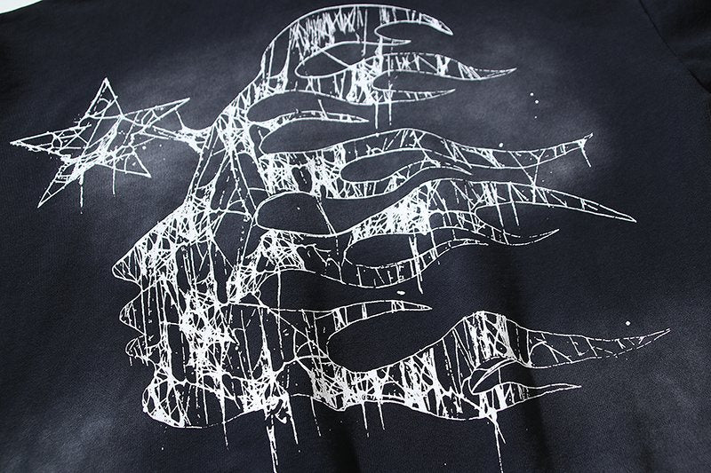 Hellstar Washed Black Graphic Pullover Hoodie — detail