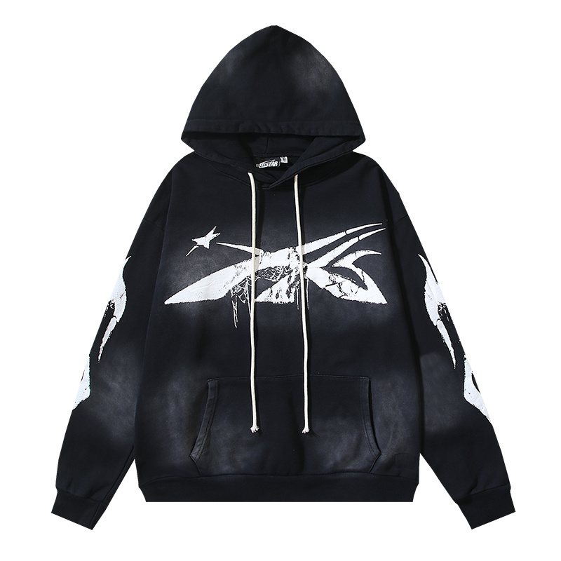 Hellstar Washed Black Graphic Pullover Hoodie — front