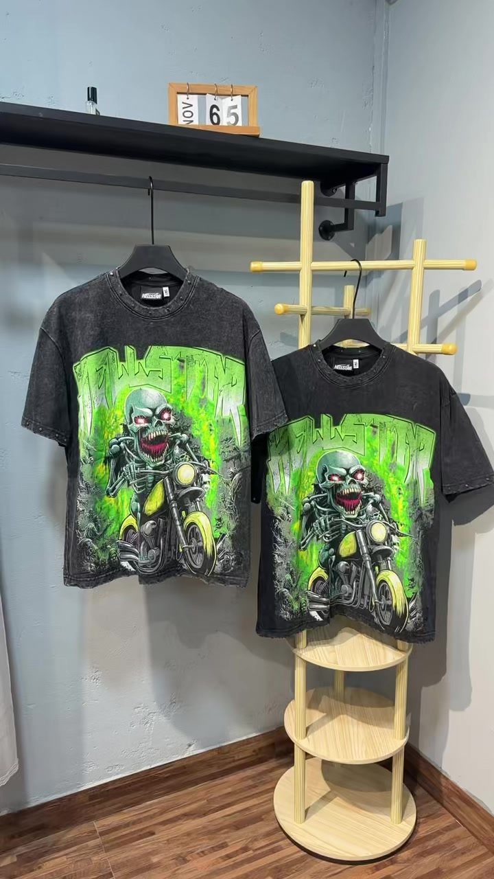 Hellstar Skull Motorcycle Acid-Wash T-Shirt — context