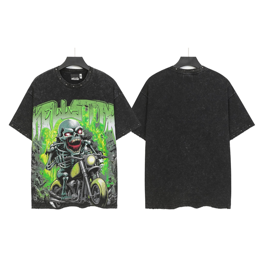 Hellstar Skull Motorcycle Acid-Wash T-Shirt — hero