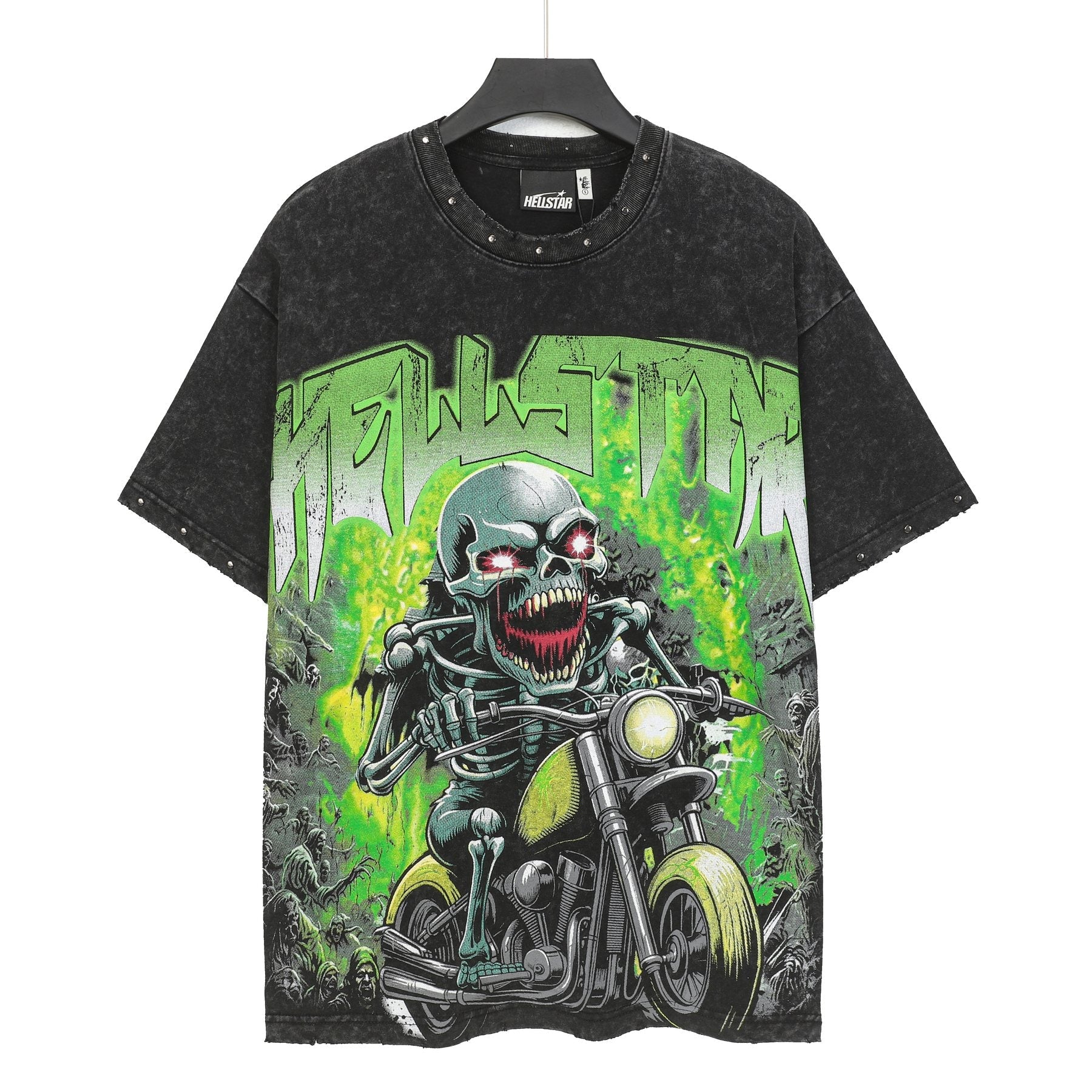 Hellstar Skull Motorcycle Acid-Wash T-Shirt — front