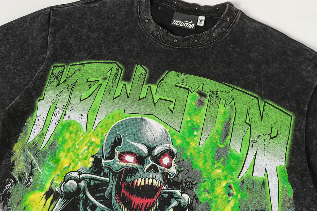 Hellstar Skull Motorcycle Acid-Wash T-Shirt — detail