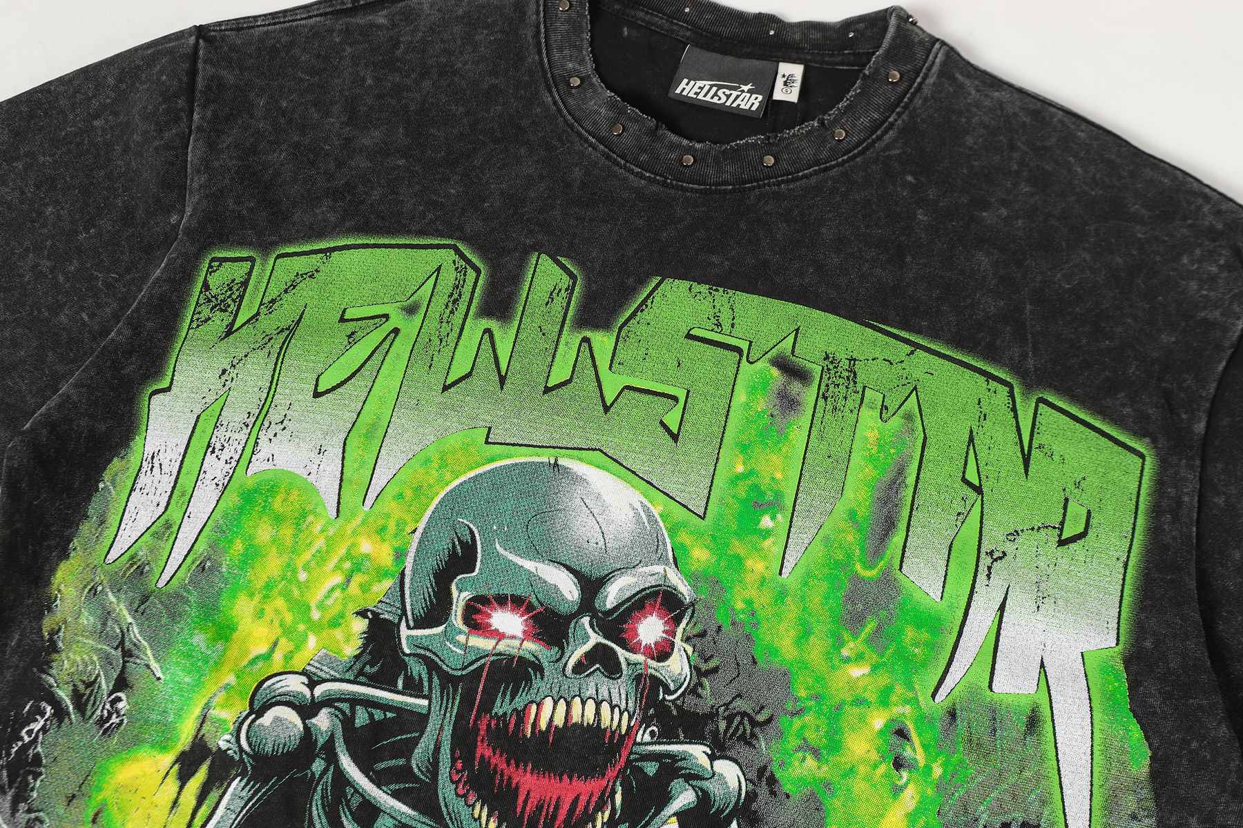 Hellstar Skull Motorcycle Acid-Wash T-Shirt — detail