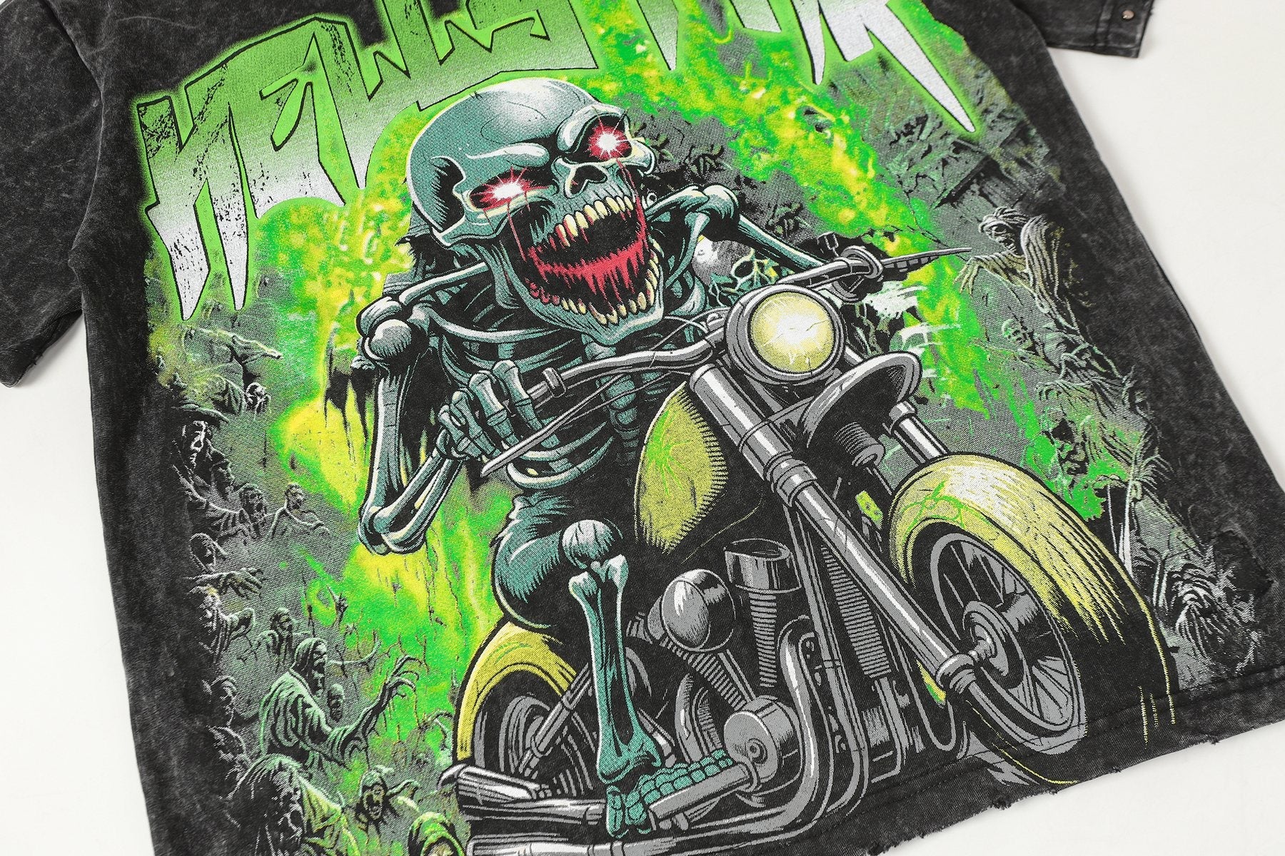 Hellstar Skull Motorcycle Acid-Wash T-Shirt — detail