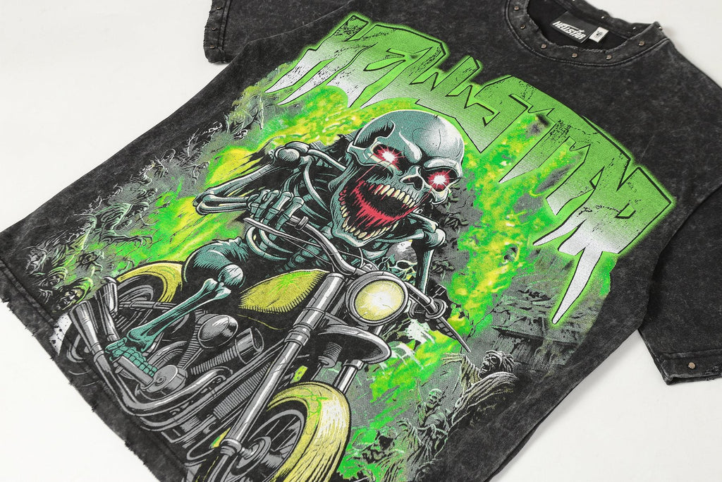 Hellstar Skull Motorcycle Acid-Wash T-Shirt — detail