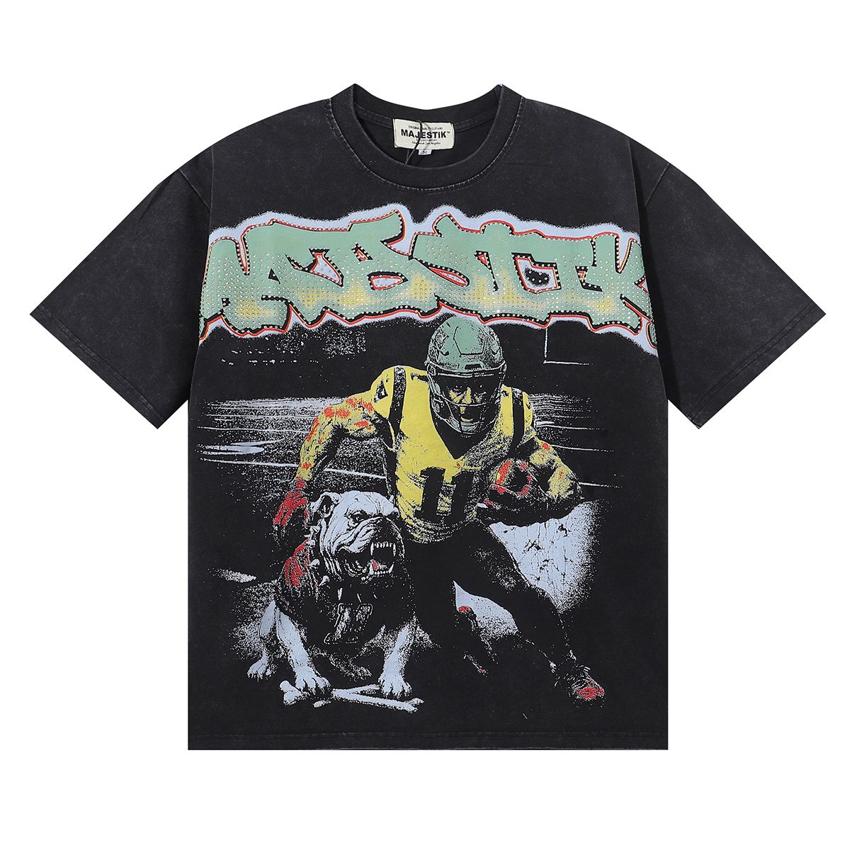 MAJESTIK Bulldog Football Rhinestone Cropped T-Shirt — hero