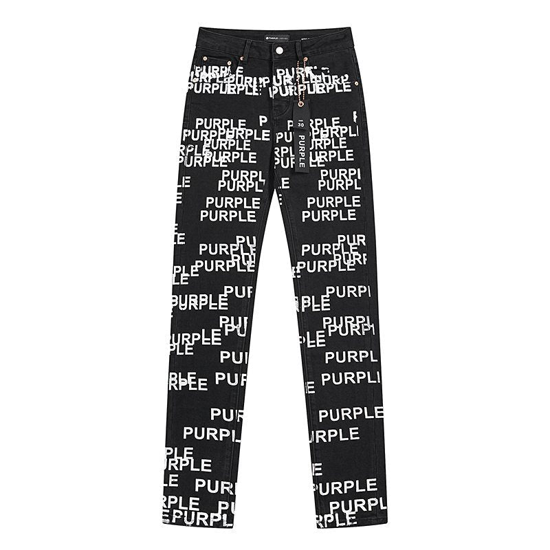 Purple Brand All-Over Wordmark Slim Tapered Jeans — hero