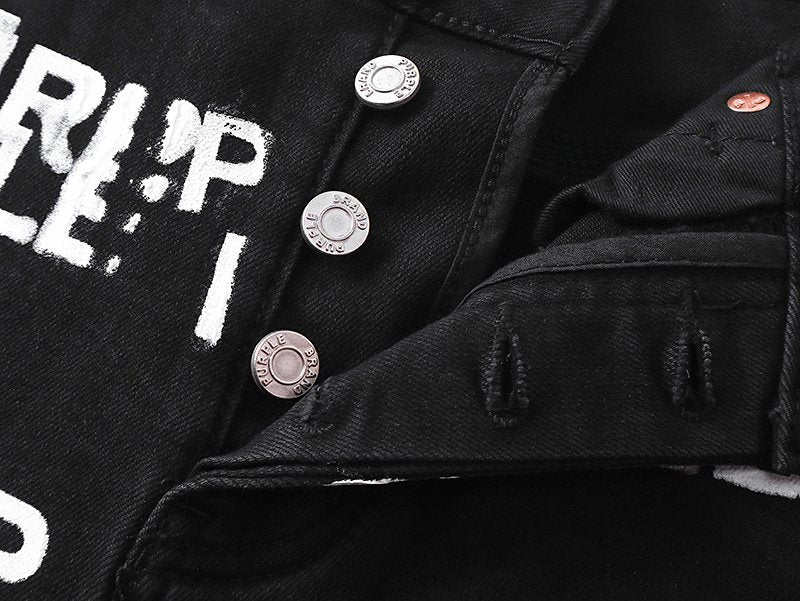 Purple Brand All-Over Wordmark Slim Tapered Jeans — detail
