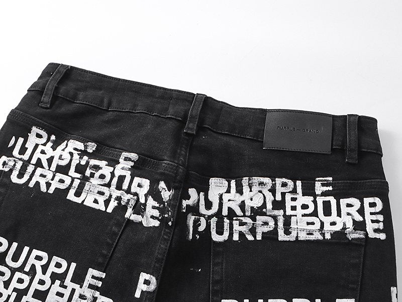 Purple Brand All-Over Wordmark Slim Tapered Jeans — detail