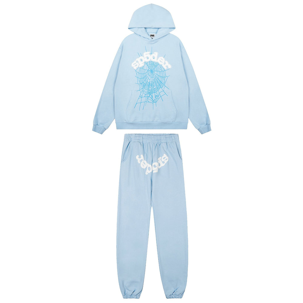 Sp5der Light Blue Spiderweb Hoodie & Sweatpants Matching Set — hero