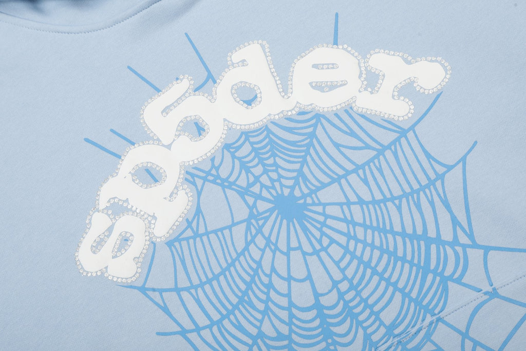 Sp5der Light Blue Spiderweb Hoodie & Sweatpants Matching Set — detail