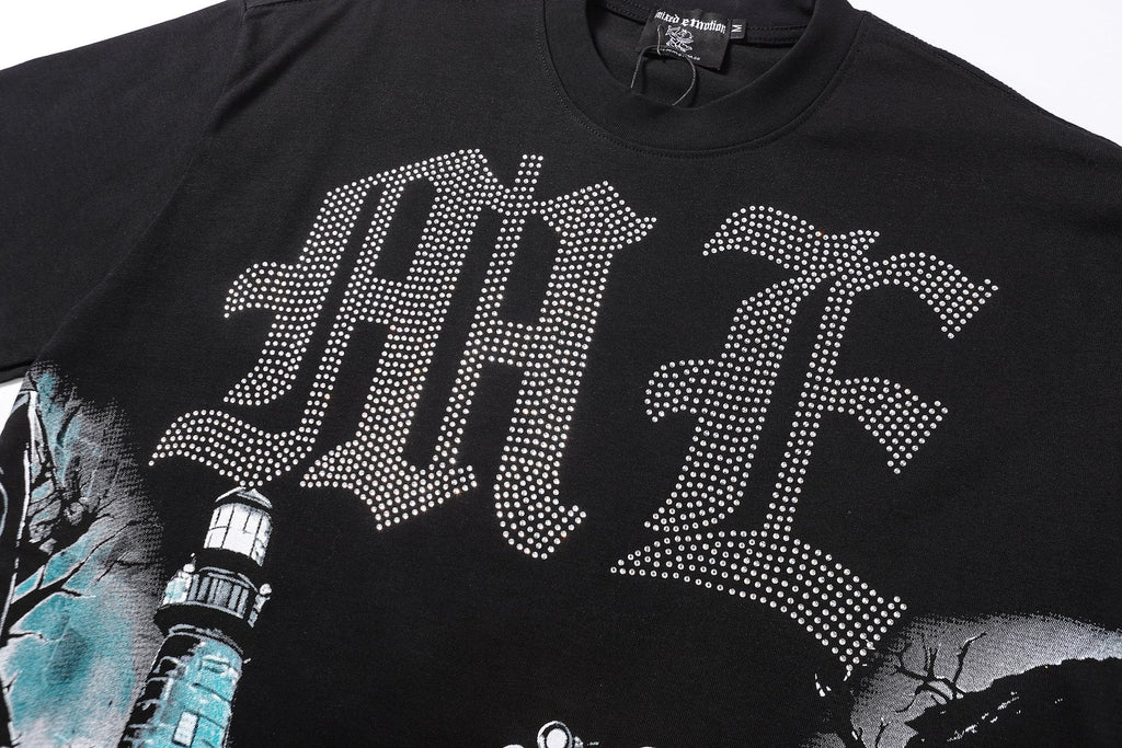 MIXED EMOTION Rhinestone-Style Graphic T-Shirt — detail