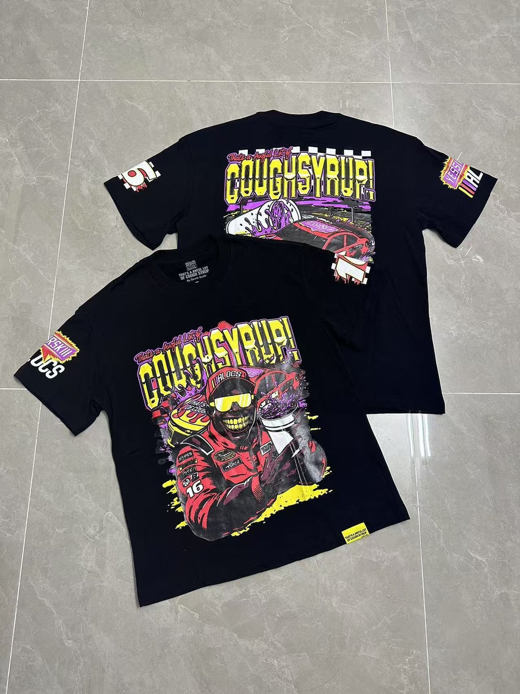 THAT'S A AWFUL LOT OF COUGH SYRUP Racing Graphic Short-Sleeve T-Shirt — context