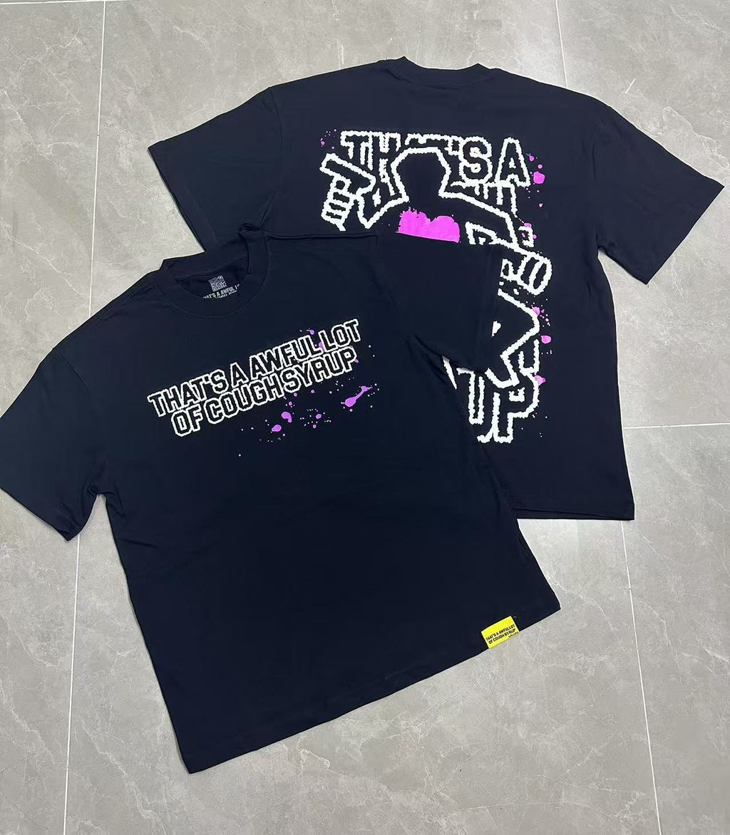 THAT'S A AWFUL LOT OF COUGH SYRUP Pink Splatter Heart Graphic T-Shirt — context