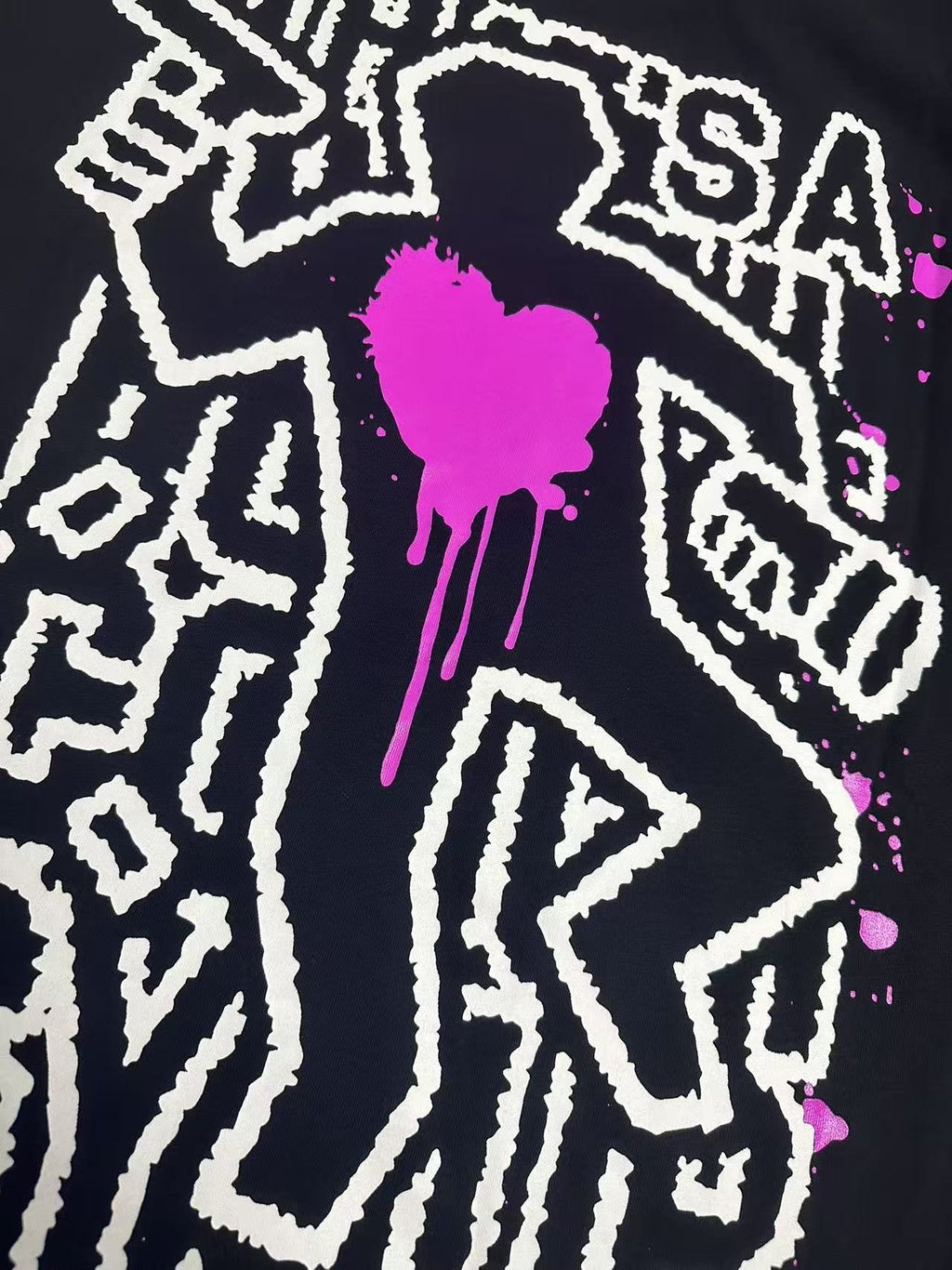 THAT'S A AWFUL LOT OF COUGH SYRUP Pink Splatter Heart Graphic T-Shirt — detail