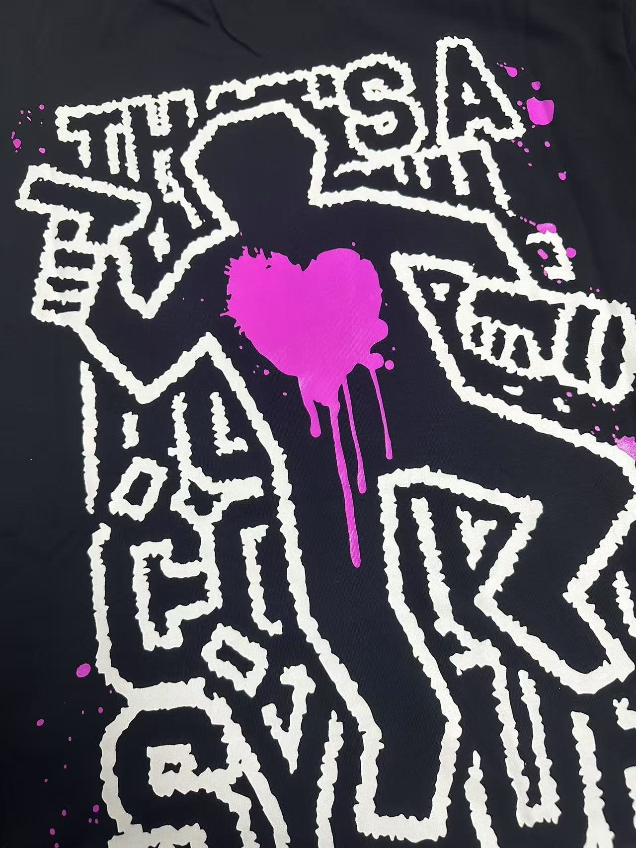 THAT'S A AWFUL LOT OF COUGH SYRUP Pink Splatter Heart Graphic T-Shirt — detail