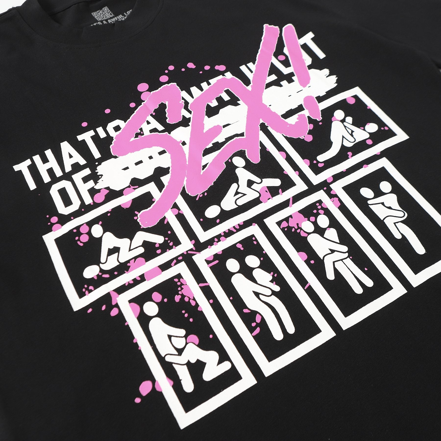 THAT'S A AWFUL LOT OF COUGH SYRUP White & Pink Graphic Short-Sleeve T-Shirt — detail