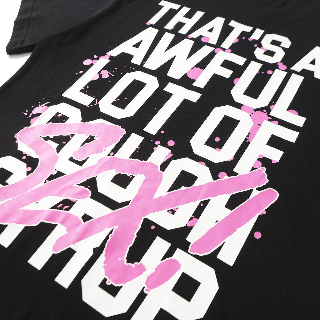 THAT'S A AWFUL LOT OF COUGH SYRUP White & Pink Graphic Short-Sleeve T-Shirt — detail