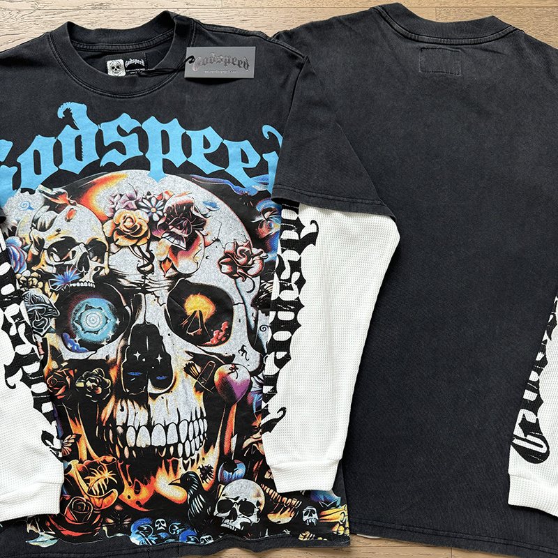 Godspeed Skull Floral Layered-Look Long-Sleeve T-Shirt — comparison