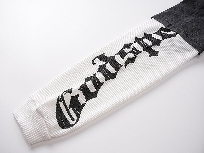 Godspeed Skull Floral Layered-Look Long-Sleeve T-Shirt — detail